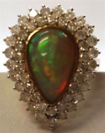 14KT yellow gold Diamond and Opal Ring