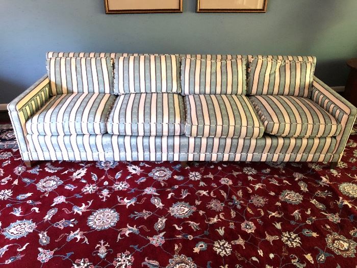 Really great down filled eight foot four cushion sofa with impeccable upholstery that would look good in most any home