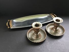Stainless Steel Tray & Candlesticks      https://ctbids.com/#!/description/share/32678