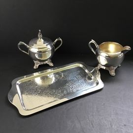 Silver Plated Cream and Sugar Dishes on Tray          https://ctbids.com/#!/description/share/32675