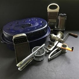 Roasting Pan, Box of Graters, Meat Grinder   https://ctbids.com/#!/description/share/33147