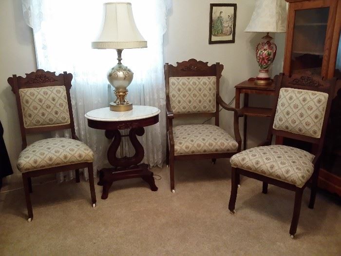 Three antique Eastlake chairs - part of a 4 piece Eastlake parlor set 
