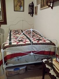 Antique iron twin bed, mattress & box spring