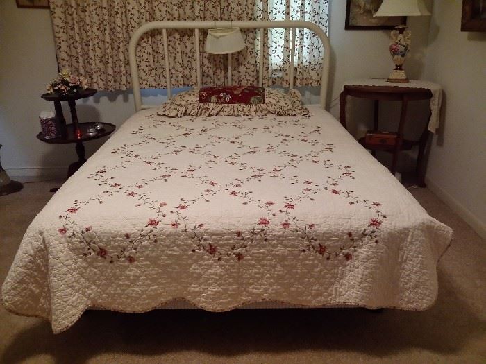 Full size antique iron bed, mattress, & box spring (foot board is not shown in picture)