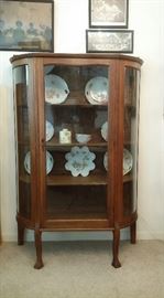 Curved glass antique oak china cabinet