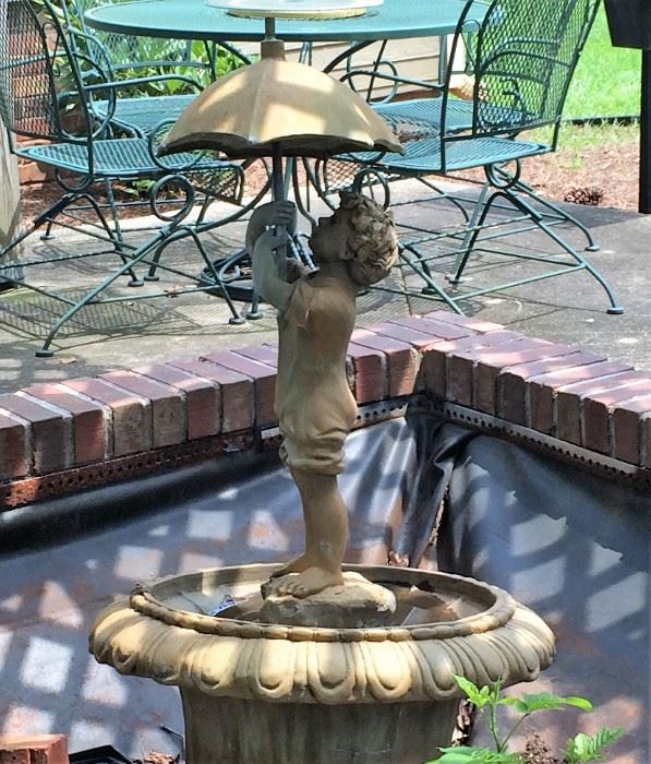 Great Little Boy with Umbrella Garden Fountain