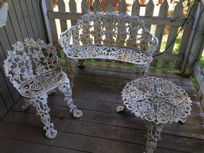 3 Piece Wrought Iron Settee, Chair & Table