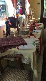 Christmas Linens, Plates, Dolls, and More