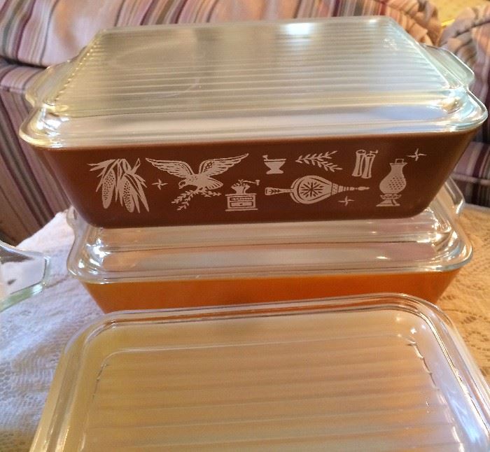 1 12 Quart Pyrex Early American Covered Refrigerator Dish, Other Patterns of the Same
