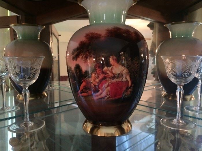 Decorative Figural Vase, Crystal Stemware