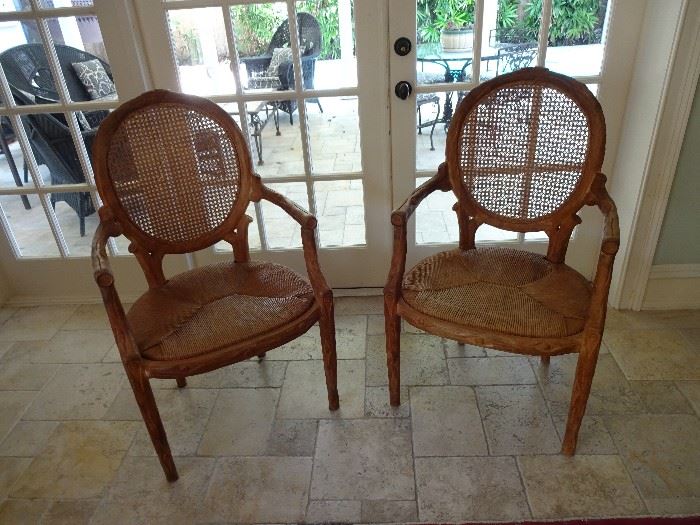French Country chairs with caned backs and rush seats