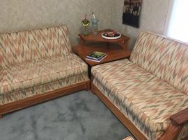 Vintage circa 1960 Ranch Oak Sectional sofa and corner table by A Brandt Furniture of Fort Worth, TX