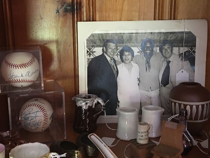 Vintage signed baseballs along with lots of objets d'art.  And yes, that's Gomer Pyle in the photo.