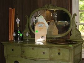 A beautiful hand painted chest with mirror. A true antique.