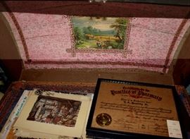 The inside of the French trunk with lots of good finds.