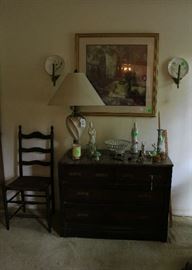 A mahogany chest with marble top.