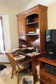 sorry for the mess.  This is a nice compact desk with a hutch.  There's a laser printer and tv/printer stand for sale too.