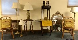 Miscellaneous side tables, mirrors and chairs