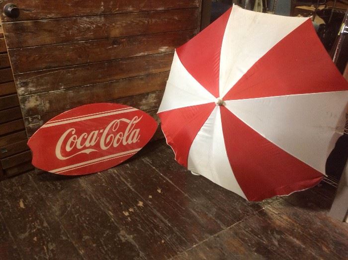 Coca Cola boogie board and umbrella