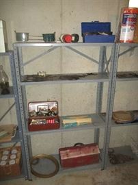 Metal shelving and basement items