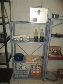 Metal shelving and basement items