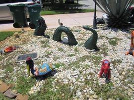 Three piece Loch Ness monster garden statue