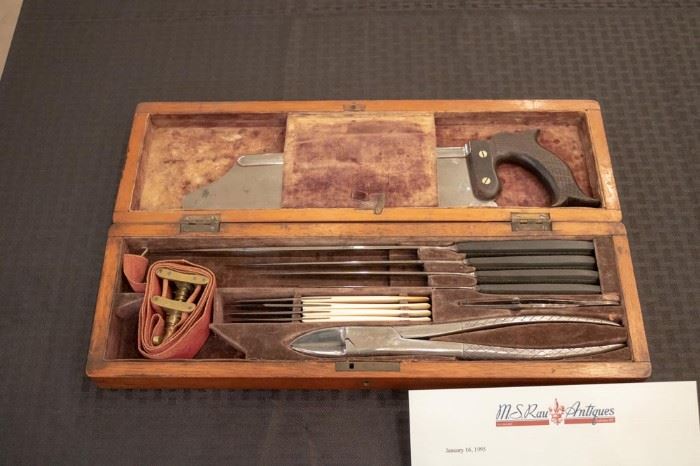 Civil War amputation kit in original wooden fitted case.