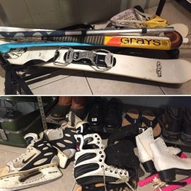 Ski blades, field hockey sticks, lacrosse, ice skates, roller blades, ski jackets, lots more