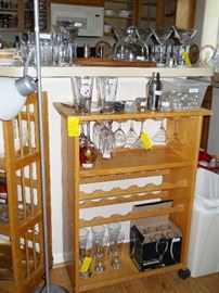 rolling bar cart, barware, etc.