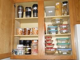 Pyrex storage containers, mugs, etc.