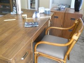 desk, chair, metal file cabinets, etc.