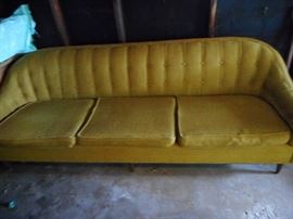 Mid Century Tweed Tufted Back Round Arms Sofa