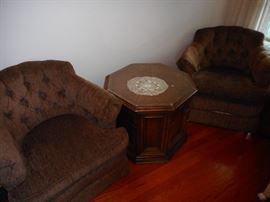 Chocolate Brown, Tufted Back Arm Chairs (2) on Wheels