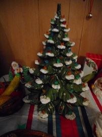 Vintage Ceramic Snow Cap Christmas Tree, No Light Base 