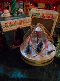 Vintage Yuletide Revolving Musical with Box, Musical Bell with Box