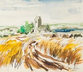 A JON NIELSEN (1912-1986) PEN & INK WATERCOLOR WASH