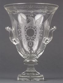 A STEUBEN CUT & ENGRAVED STRAWBERRY MANSION VASE