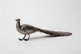 SILVER PLATED PEACOCK WITH GLASS EYES