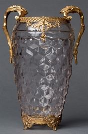 AN ORMOLU MOUNTED FOSTORIA AMERICAN PATTERN VASE