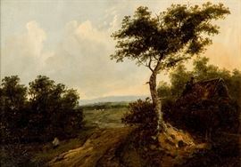 AN ATTRIBUTED PATRICK NAYSMYTH OIL ON BOARD WOODLAND SCENE