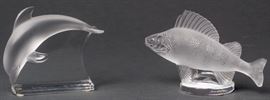 A LALIQUE FROSTED TIPHONE DOLPHIN AND FISH FIGURE