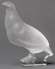 A LALIQUE FROSTED CRYSTAL PARTRIDGE FIGURE