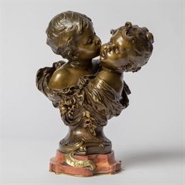 AN AUGUSTE MOREAU 'BAISER FRATERNAL' BRONZE BUST