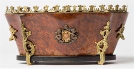 A FRENCH NAPOLEON III STYLE BURLED JARDINIERE