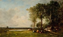 LEON-VICTOR DUPRE (1816-1879) OIL ON CANVAS, CATTLE