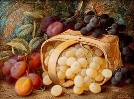 VINCENT CLARE (1855-1930) OIL ON BOARD FRUIT BASKET