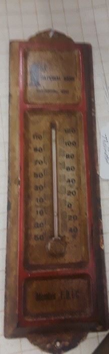 Vintage First National Bank thermometer