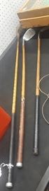 3 antique wood shafted golf clubs