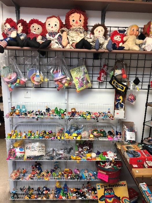 Raggedy  Ann dolls, vintage toys, happy meal and small toys