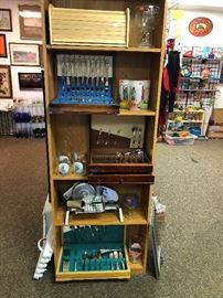 silverware sets, glasses, meat cutter, bread box